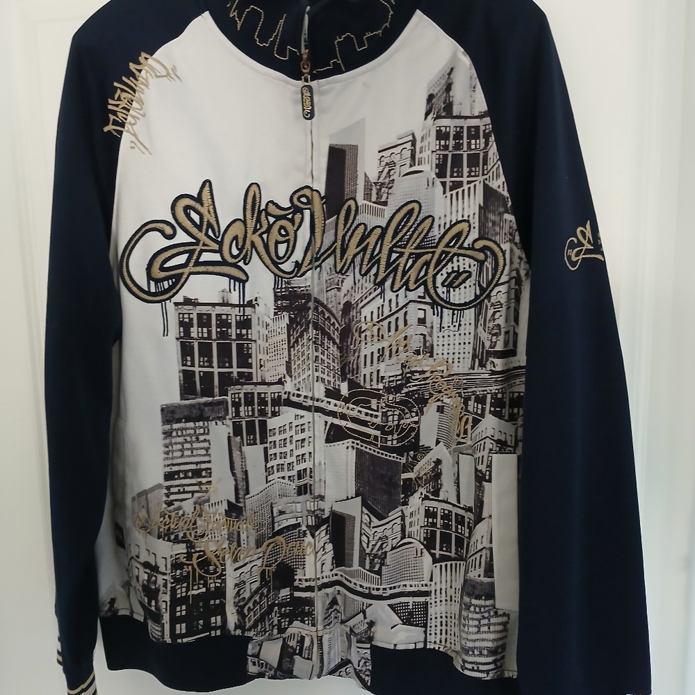 Ecko Unlimited Navy and Cream Jacket Rare Vintage Zipup